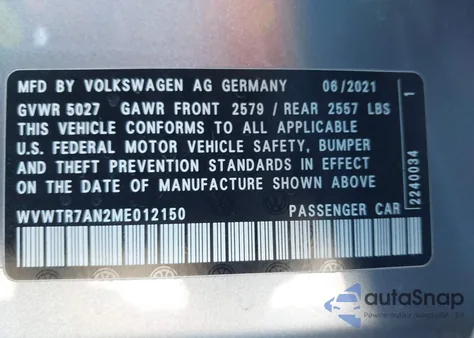2021 Volkswagen Arteon 2.0T Sel Premium R-Line from USA, damaged, VIN WVWTR7AN2ME012150